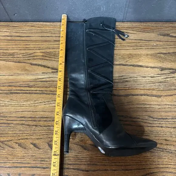 Via Spiga Black Leather Knee High Heeled Boots Women’s Size 7.5 - Picture 6 of 12